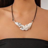 Thumbnail for Geometric Gold Silver Tone Feather Charm Wax Cord String Necklace - ArtGalleryZen