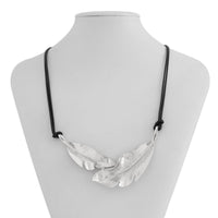 Thumbnail for Geometric Gold Silver Tone Feather Charm Wax Cord String Necklace - ArtGalleryZen