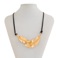 Thumbnail for Geometric Gold Silver Tone Feather Charm Wax Cord String Necklace - ArtGalleryZen