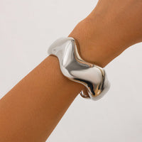 Thumbnail for Geometric Gold Silver Tone Glossy Wave Bangle Bracelet - ArtGalleryZen