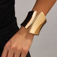 Thumbnail for Geometric Gold Silver Tone Glossy Wide Cuff Bangle Bracelet - ArtGalleryZen
