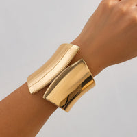 Thumbnail for Geometric Gold Silver Tone Glossy Wide Cuff Bangle Bracelet - ArtGalleryZen