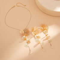 Thumbnail for Geometric Gold Silver Tone Leaf Crystal Pendant Y Necklace Earrings Set - ArtGalleryZen