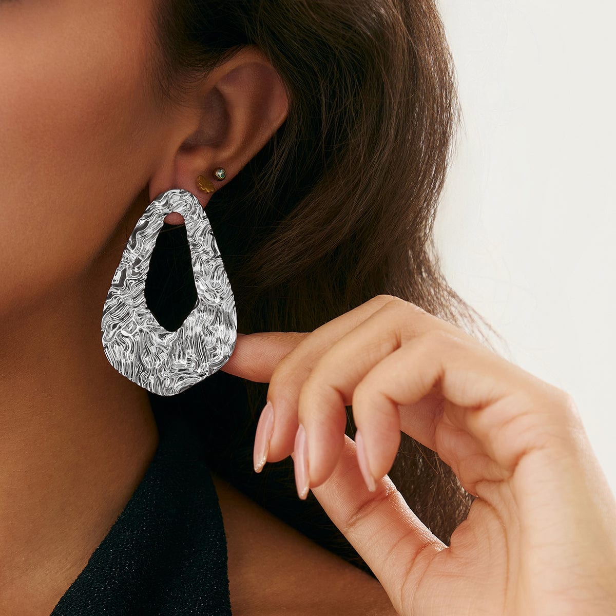 Geometric Hollow Pleated Waterdrop Stud Earrings - ArtGalleryZen