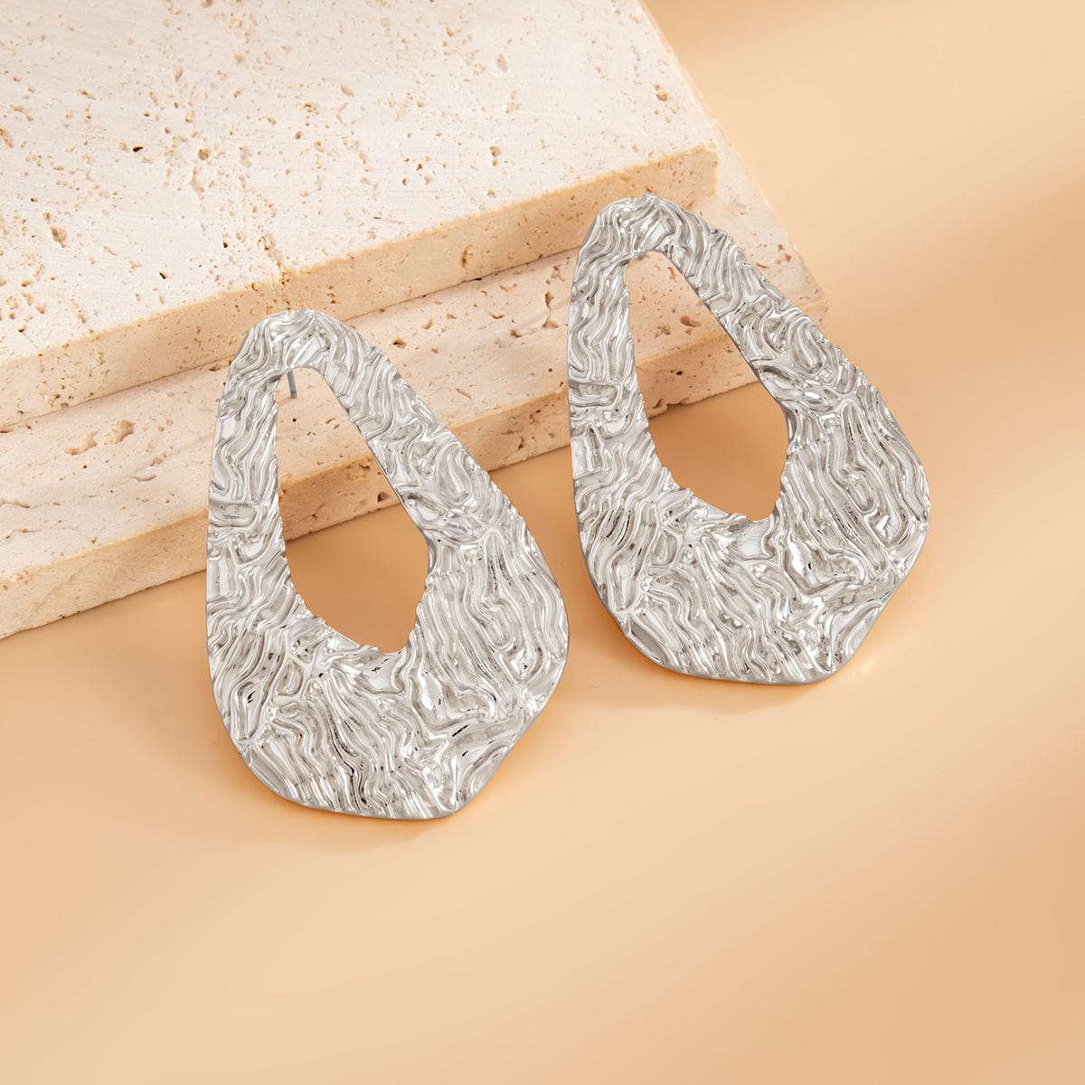 Geometric Hollow Pleated Waterdrop Stud Earrings - ArtGalleryZen