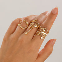 Thumbnail for Geometric Irregular Flow Lava Open Ring Set - ArtGalleryZen