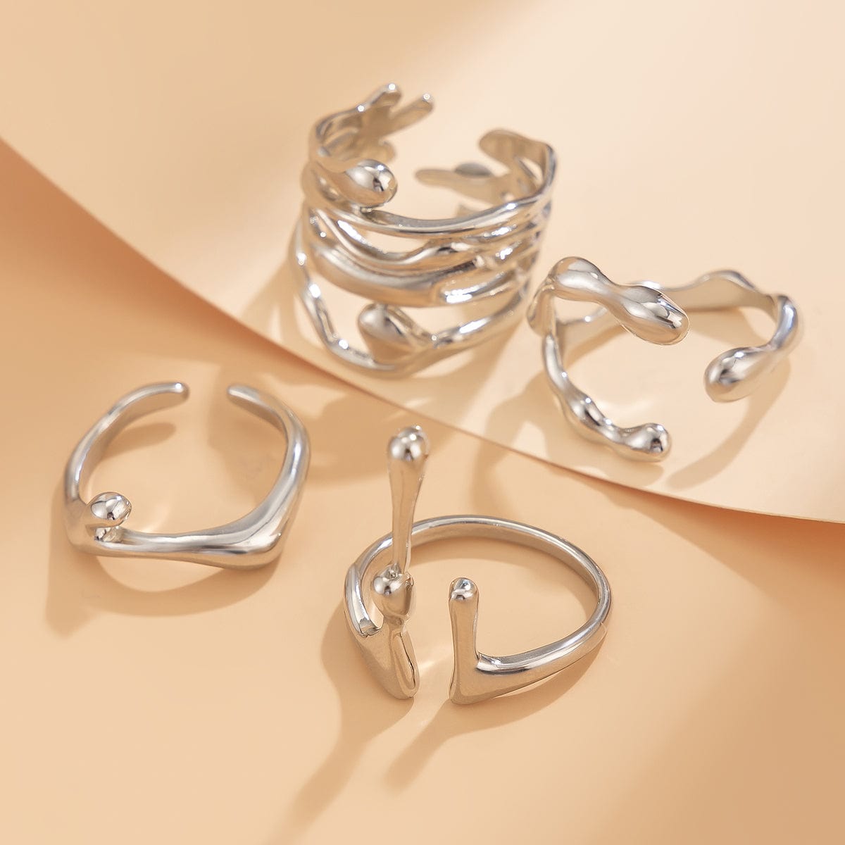 Geometric Irregular Flow Lava Open Ring Set - ArtGalleryZen