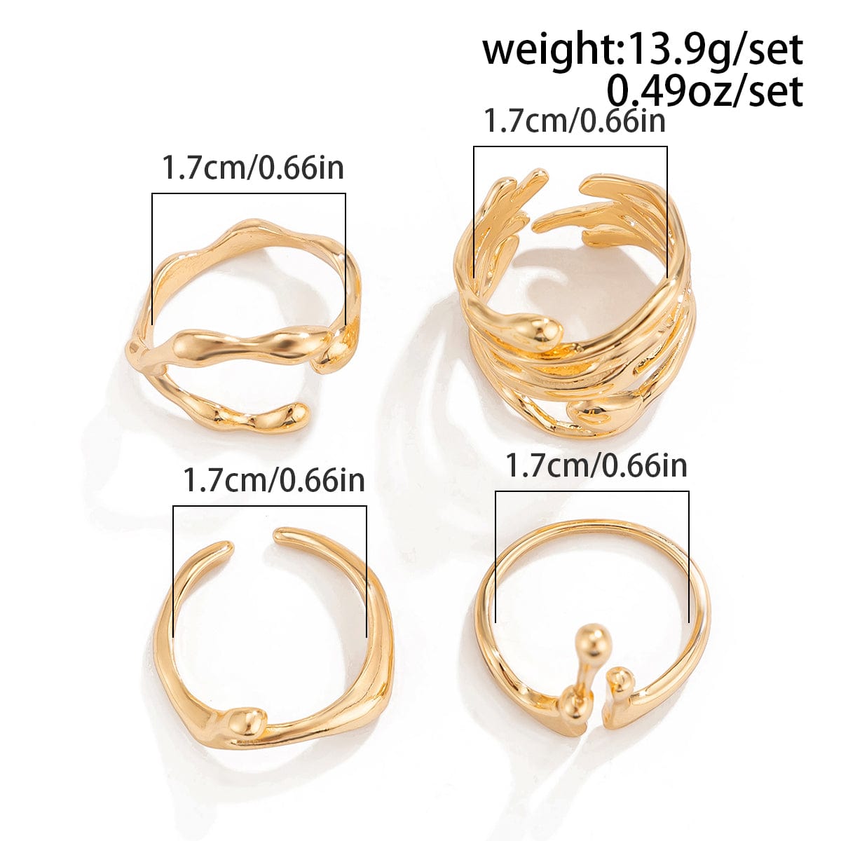 Geometric Irregular Flow Lava Open Ring Set - ArtGalleryZen