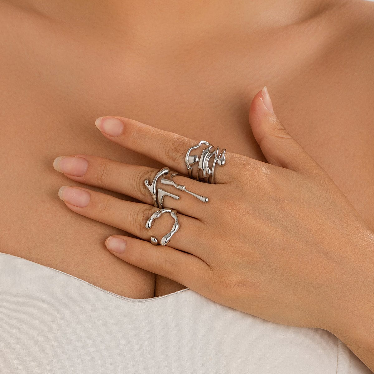 Geometric Irregular Flow Lava Open Ring Set - ArtGalleryZen
