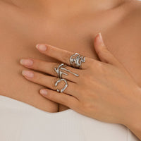 Thumbnail for Geometric Irregular Flow Lava Open Ring Set - ArtGalleryZen