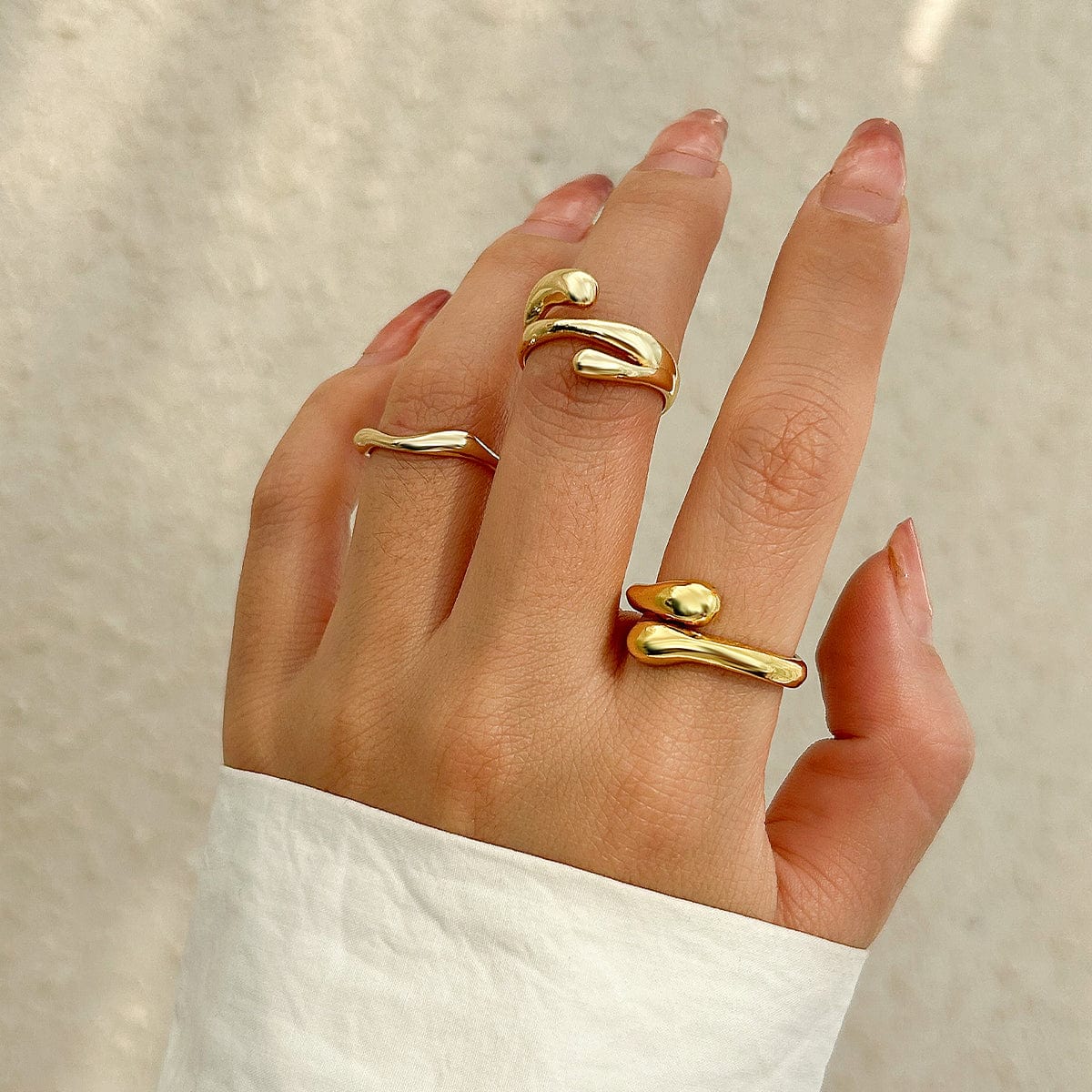 Geometric Irregular Flow Waterdrop Open Ring Set - ArtGalleryZen