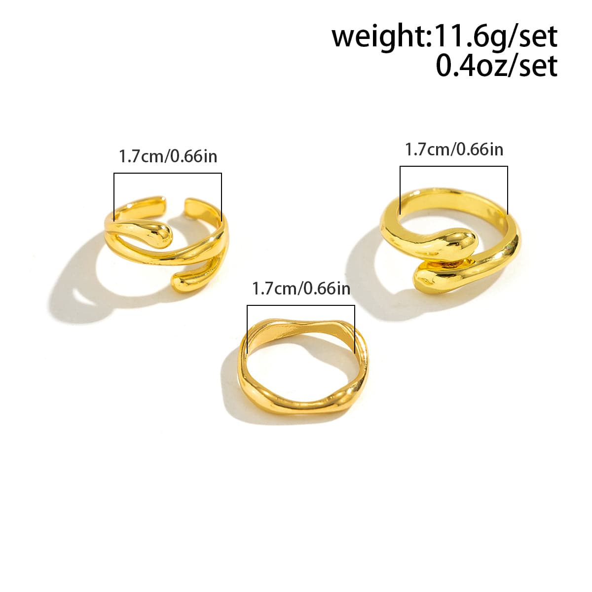 Geometric Irregular Flow Waterdrop Open Ring Set - ArtGalleryZen