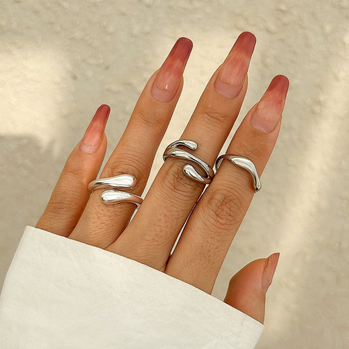 Geometric Irregular Flow Waterdrop Open Ring Set - ArtGalleryZen