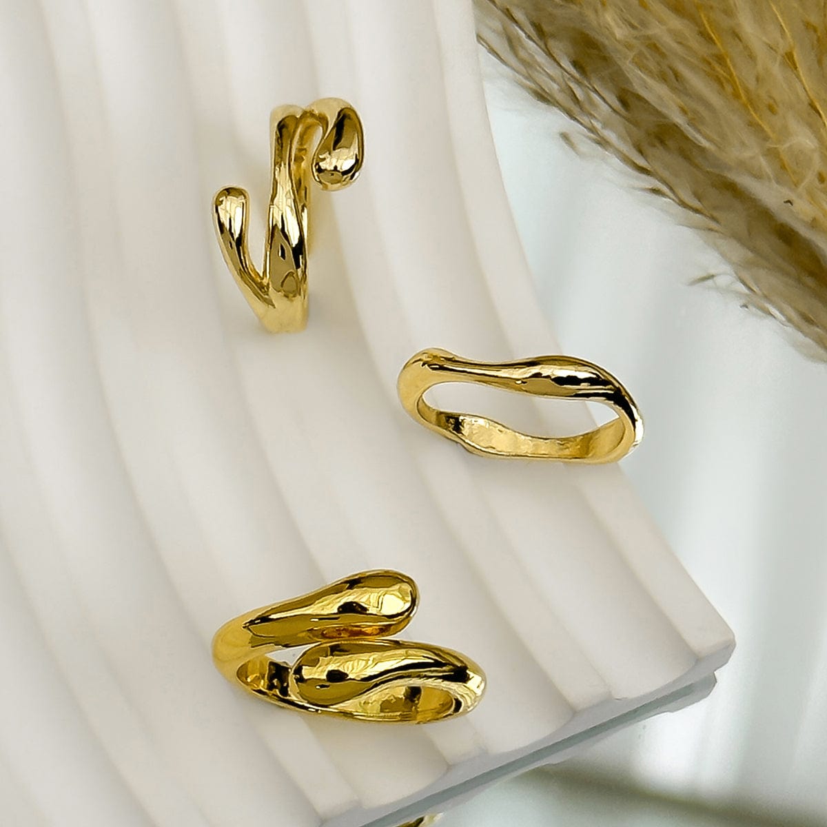 Geometric Irregular Flow Waterdrop Open Ring Set - ArtGalleryZen