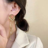 Thumbnail for Geometric Irregular Hoop Chain Tassel Flow Lava Earrings - ArtGalleryZen