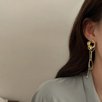 Thumbnail for Geometric Irregular Hoop Chain Tassel Flow Lava Earrings - ArtGalleryZen