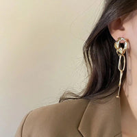 Thumbnail for Geometric Irregular Hoop Chain Tassel Flow Lava Earrings - ArtGalleryZen