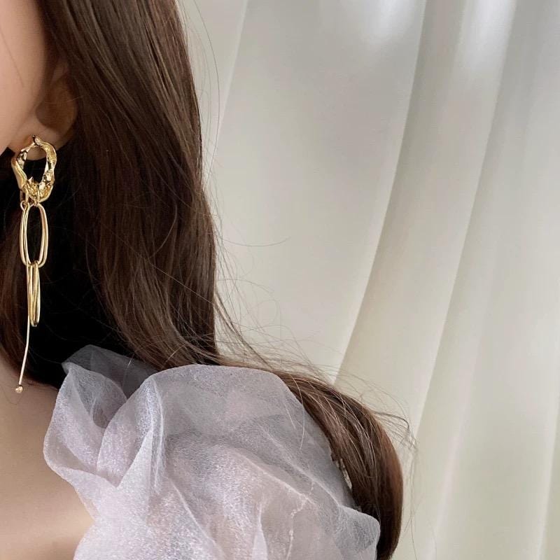 Geometric Irregular Hoop Chain Tassel Flow Lava Earrings - ArtGalleryZen