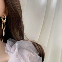 Thumbnail for Geometric Irregular Hoop Chain Tassel Flow Lava Earrings - ArtGalleryZen