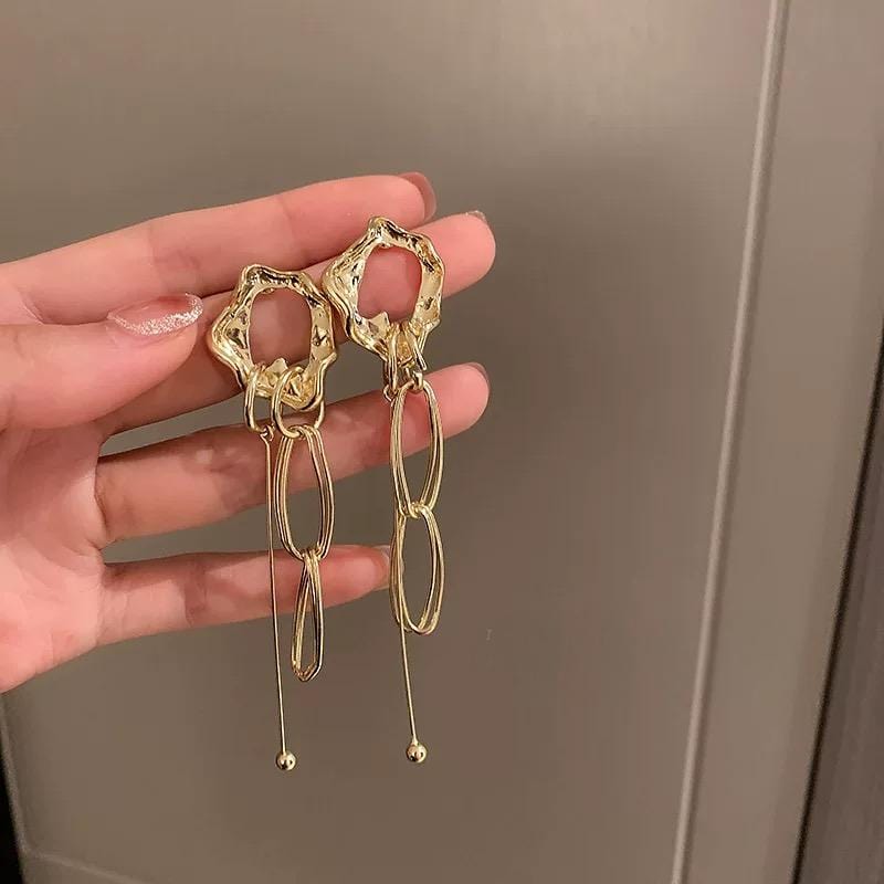 Geometric Irregular Hoop Chain Tassel Flow Lava Earrings - ArtGalleryZen