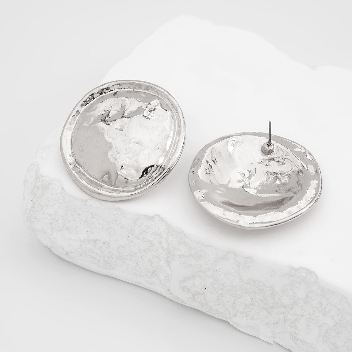 Geometric Irregular Textured Round Disk Stud Earrings - ArtGalleryZen