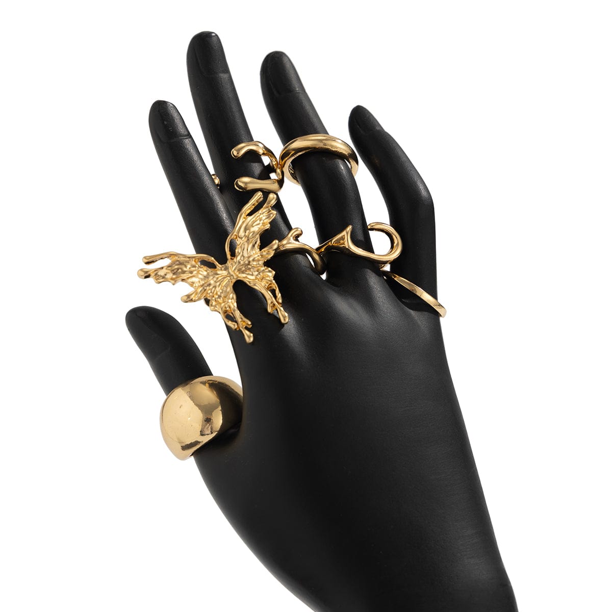 Geometric Liquid Butterfly Stackable Open Ring Set - ArtGalleryZen