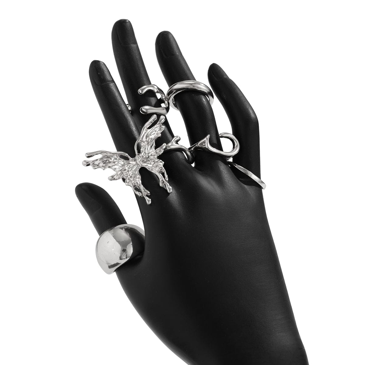 Geometric Liquid Butterfly Stackable Open Ring Set - ArtGalleryZen