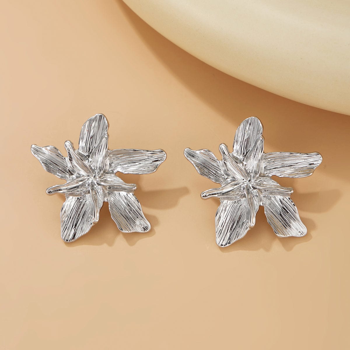 Geometric Metallic Layered Flower Stud Earrings - ArtGalleryZen