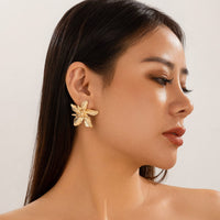 Thumbnail for Geometric Metallic Layered Flower Stud Earrings - ArtGalleryZen