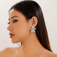 Thumbnail for Geometric Metallic Layered Flower Stud Earrings - ArtGalleryZen