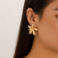 Thumbnail for Geometric Metallic Layered Flower Stud Earrings - ArtGalleryZen