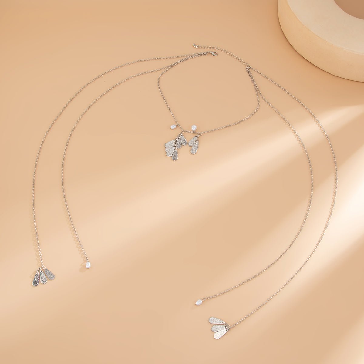 Geometric Pearl Pleated Waterdrop Charm Long Chain Necklace - ArtGalleryZen