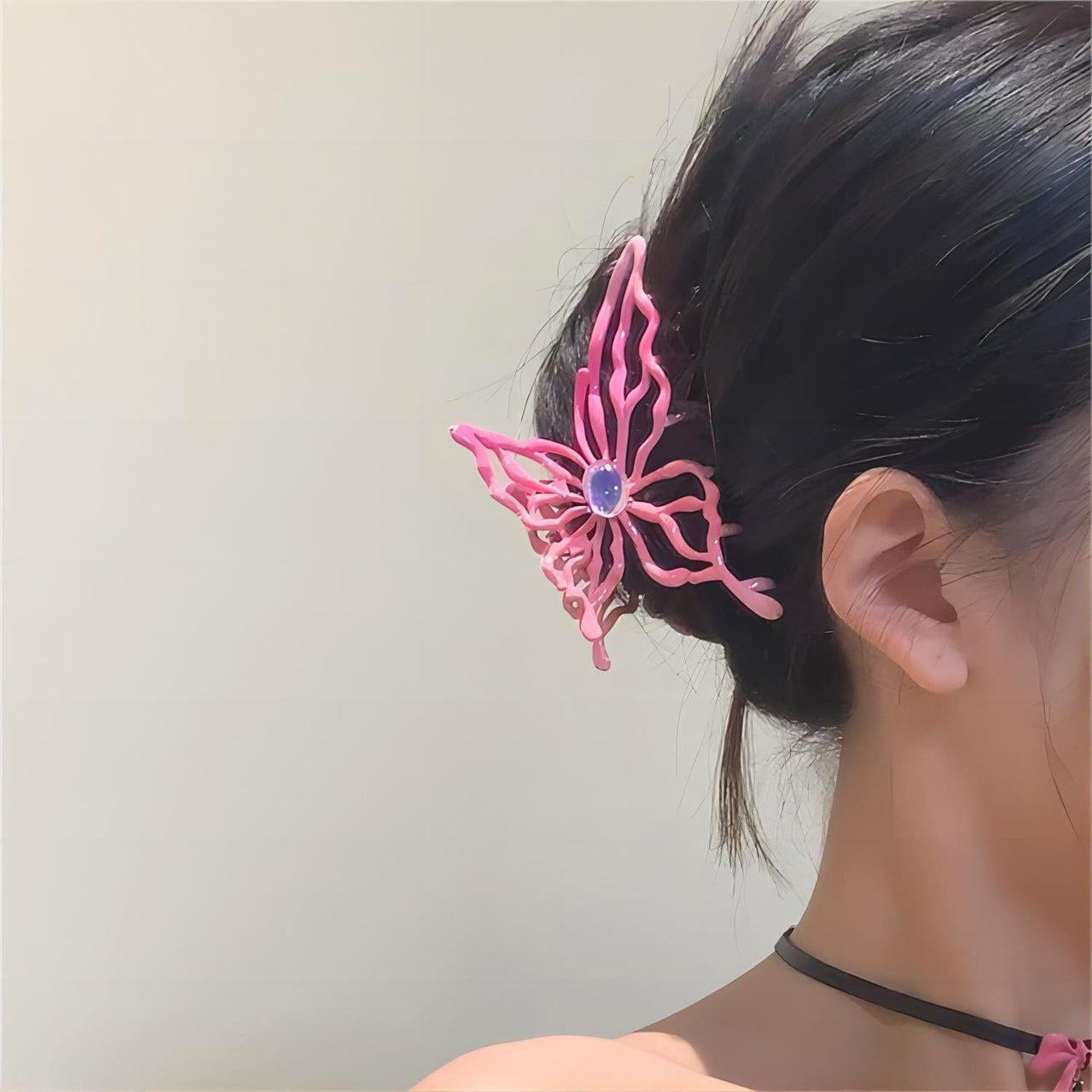 Geometric Pink Hollow Butterfly Chignon Claw Clip Hair Clip - ArtGalleryZen