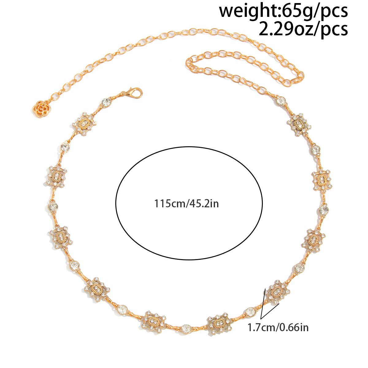Geometric Rhinestone Inlaid Hollow Square Waist Chain - ArtGalleryZen