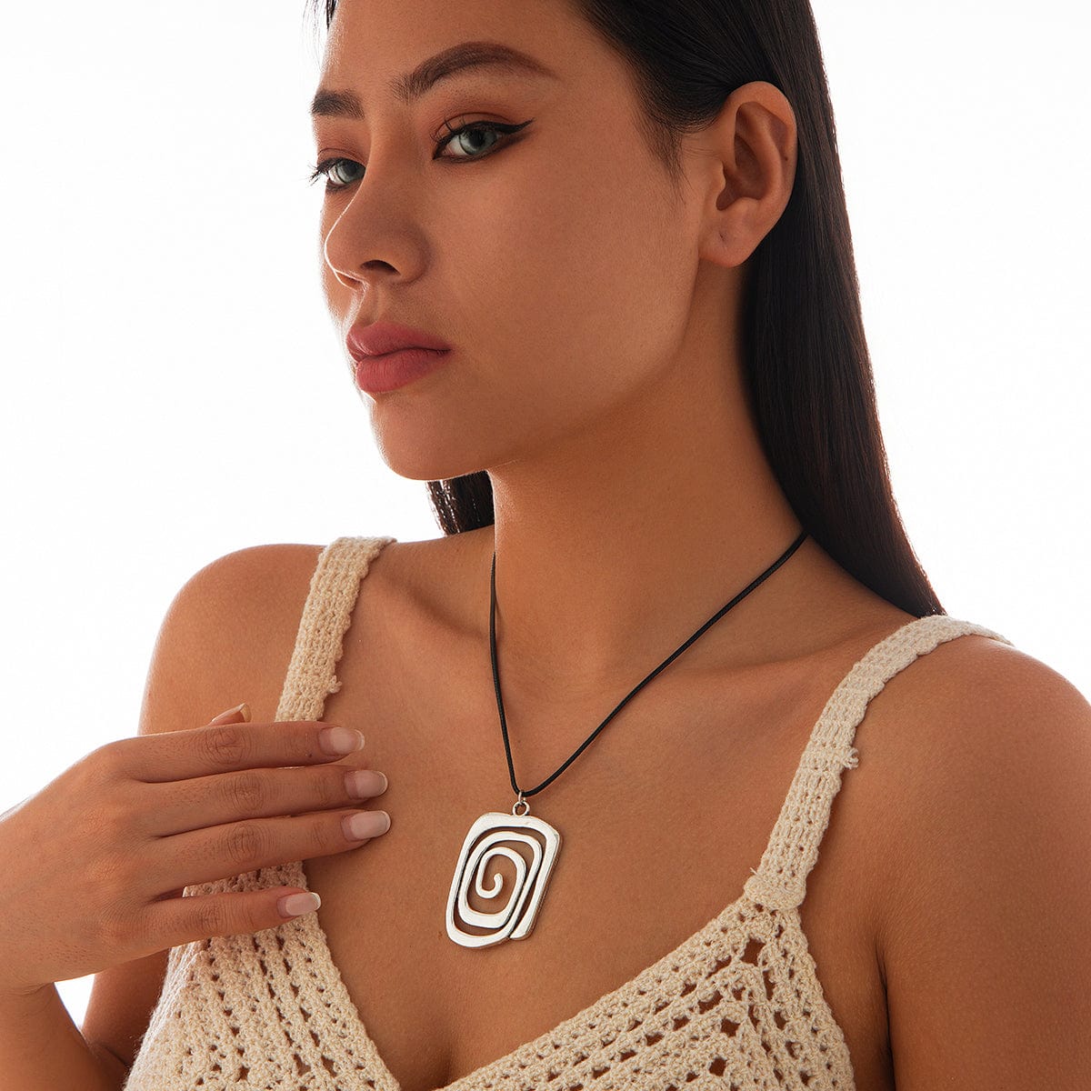 Geometric Spiral Square Wax Cord String Necklace - ArtGalleryZen