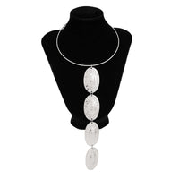 Thumbnail for Geometric Textured Irregular Oval Disk Charm Collar Choker Y Necklace - ArtGalleryZen