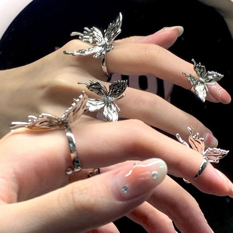 Geometric Three Butterflies Ring Set - ArtGalleryZen