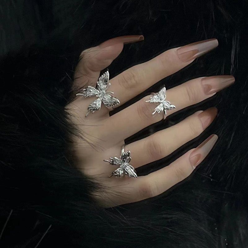 Geometric Three Butterflies Ring Set - ArtGalleryZen