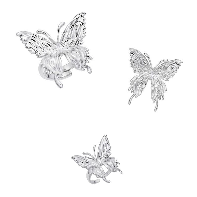 Geometric Three Butterflies Ring Set - ArtGalleryZen
