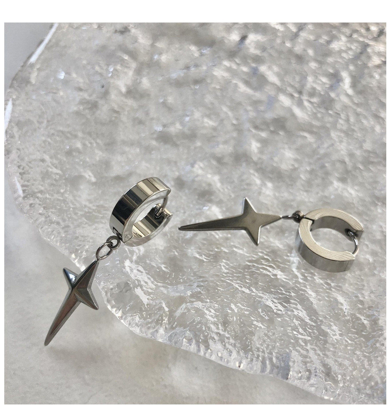 Geometric Titanium Steel Polar Star Ear Cuff Clip On Huggie Hoop Dangle Earrings - ArtGalleryZen