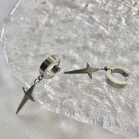 Thumbnail for Geometric Titanium Steel Polar Star Ear Cuff Clip On Huggie Hoop Dangle Earrings - ArtGalleryZen