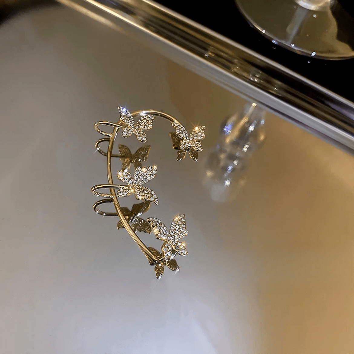 Glitter Crystal Inlaid Butterfly Ear Cuff Climber Crawler Wrap Earring - ArtGalleryZen