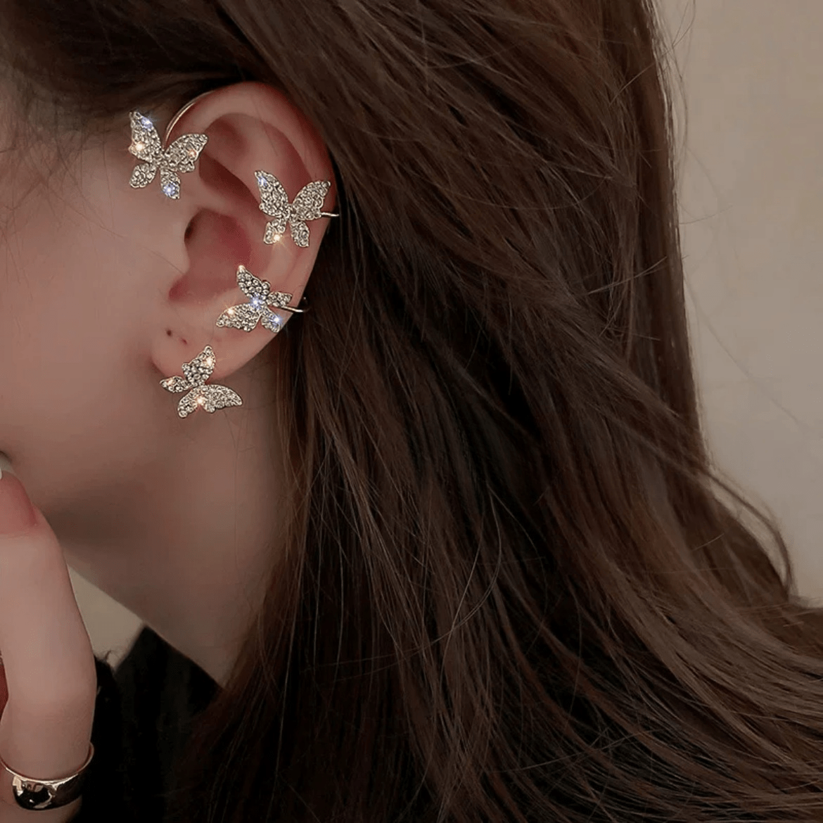 Glitter Crystal Inlaid Butterfly Ear Cuff Climber Crawler Wrap Earring - ArtGalleryZen