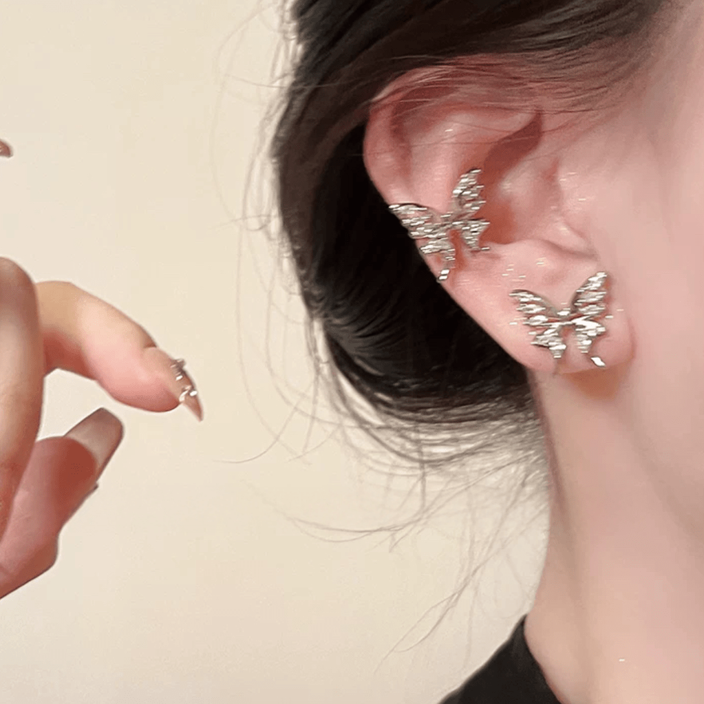 Glitter CZ Inlaid Butterfly Ear Wrap Earrings - ArtGalleryZen
