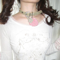 Thumbnail for Glitter Enamel Strawberry Pendant PU Leather Collar Choker Necklace - ArtGalleryZen
