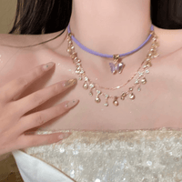 Thumbnail for Glitter Layered Butterfly Shell Rhinestone Tassel Wax Cord Necklace - ArtGalleryZen