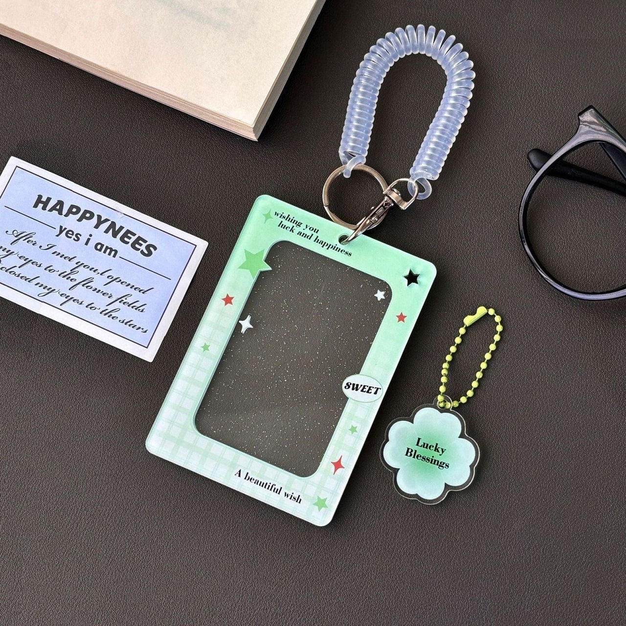 Glitter Lucky Blessings Kpop Keychain Acrylic Photocard Holder - ArtGalleryZen
