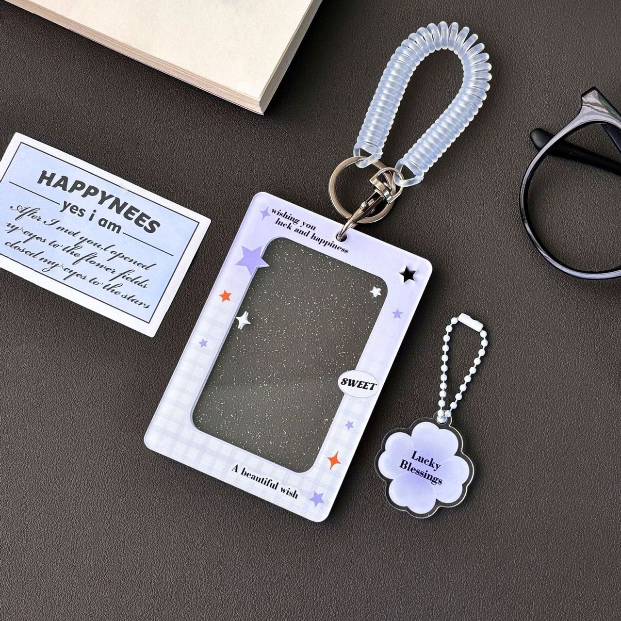 Glitter Lucky Blessings Kpop Keychain Acrylic Photocard Holder - ArtGalleryZen