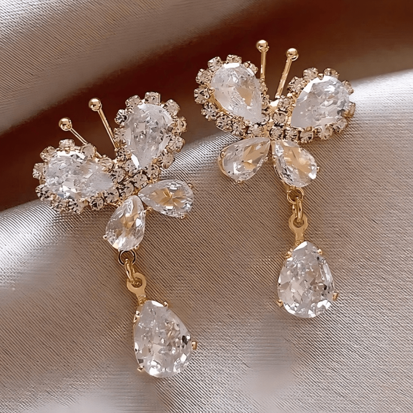 Glitter Rhinestone Dangle CZ Butterfly Earrings - ArtGalleryZen