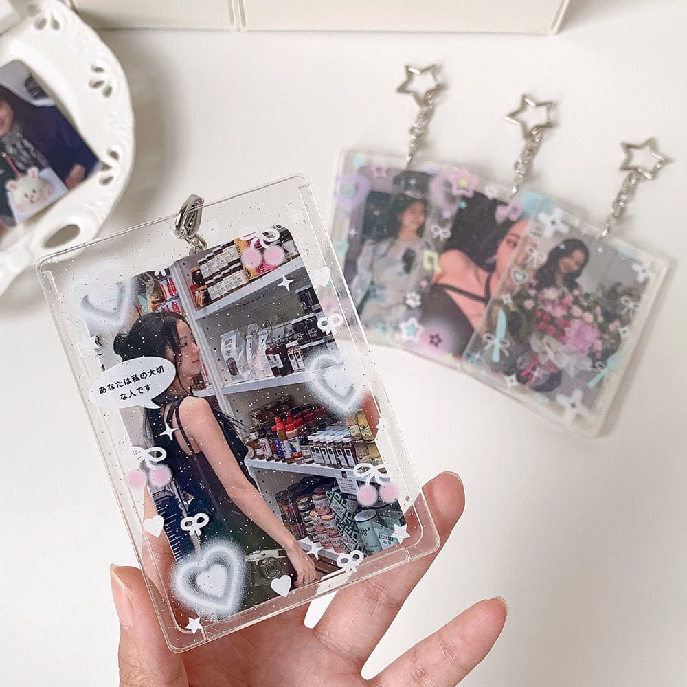 Glitter Star Heart Bow Kpop Keychain Acrylic Photocard Holder - ArtGalleryZen